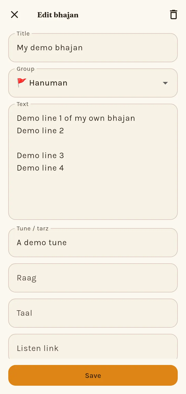 How do I add my own bhajan?