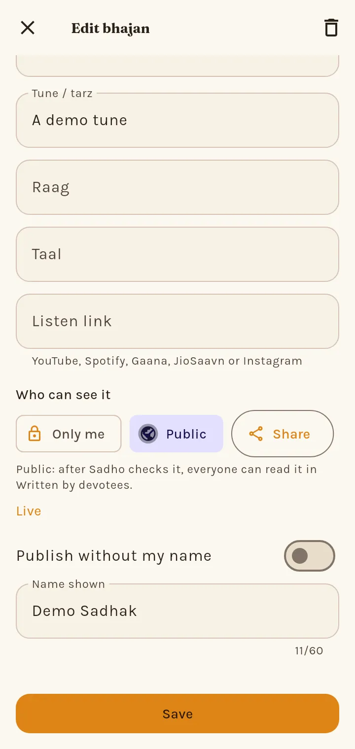 How do I publish my bhajan?